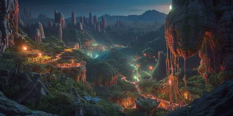 A stunning night landscape featuring a molten Generative AI Digital Illustration Part#24032