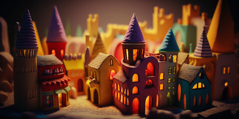 a towering miniature village as a colorful clay model Generative AI Digital Illustration Part#24032