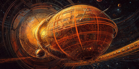 A vibrant digital illustration of a spaceship in orbit Generative AI Digital Illustration Part#24032 - obrazy, fototapety, plakaty