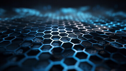  abstract blue hexagon background with depth of field.generative ai