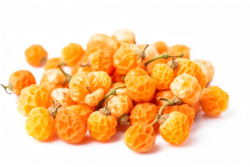 Fresh dessert cloudberry, isolate on white background. Macro studio shot. AI generated.