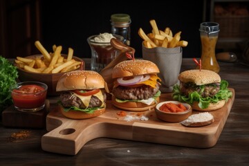 Juicy Beef Burger on rustic Wooden Table