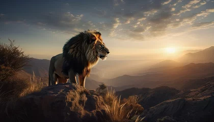 Fotobehang lion in sunset © Isidro