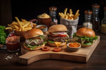 Juicy Beef Burger on rustic Wooden Table