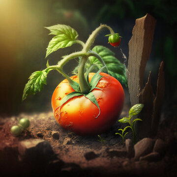 Tomatoes on green branch. ai