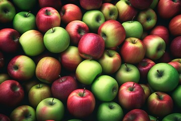  a pile of red and green apples sitting next to each other on top of each other in a pile on top of each other on a table.  generative ai