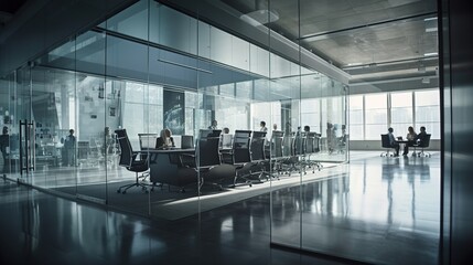 Business Meeting in Modern Glass Conference Room