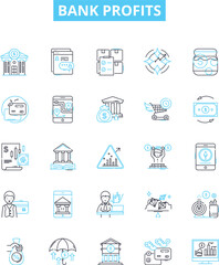 Bank profits vector line icons set. Bank, Profits, Gain, Return, Yield, Dividend, Interest illustration outline concept symbols and signs