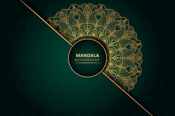 Vector Islamic Abstract green and gold circle ornate background mandala design template.