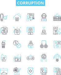 Corruption vector line icons set. Corrupt, Bribery, Misappropriation, Fraud, Graft, Misuse, Misrule illustration outline concept symbols and signs