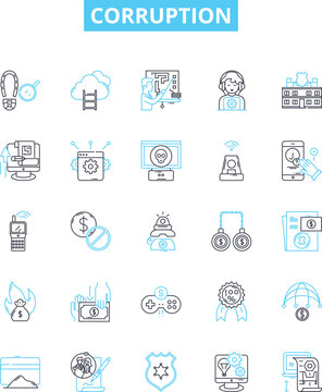 Corruption vector line icons set. Corrupt, Bribery, Misappropriation, Fraud, Graft, Misuse, Misrule illustration outline concept symbols and signs
