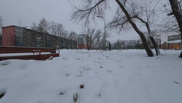 FPV shooting of snow removal equipment, snow removal machine operation, snow removal equipment, mtz tractor removes snow