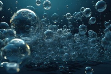  a lot of bubbles floating in the air on a blue background with a black background and a blue background with a black bottom and bottom.  generative ai