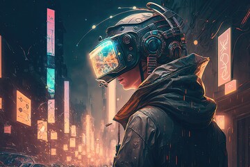 An immersive virtual reality gaming experience featuring a first-person shooter game with realistic graphics and sound effects. Generated by AI.