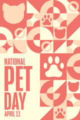 National Pet Day. April 11. Holiday concept. Template for background, banner, card, poster with text inscription. Vector EPS10 illustration.