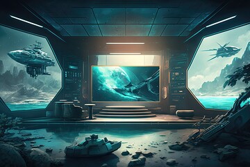 Experience the future like never before with our virtual reality sci-fi movie set. Generated by AI. - obrazy, fototapety, plakaty