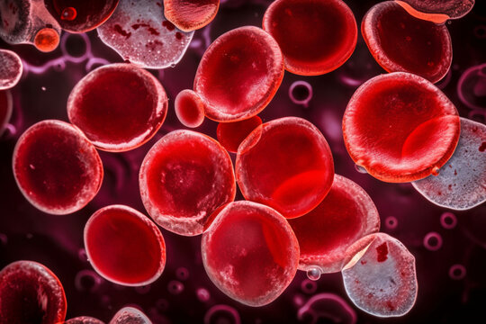 Erythrocytes in a blood smear stain, AI Generative