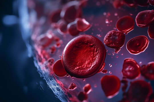 Erythrocytes in a blood smear stain, AI Generative