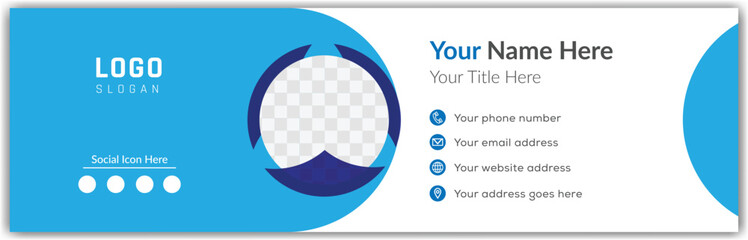 editable corporate modern navy blue color email signature shape design template. business promotion and promotional professional e signature vector illustrator design idea. standard email design