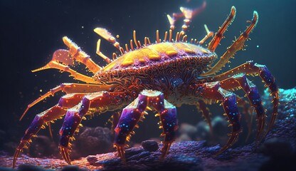 neon colored king crab in the sea AI Generated