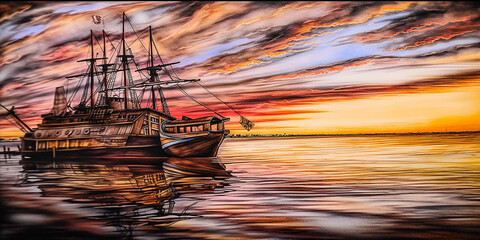 with a pirate sail boat high quality watercolored   Generative AI Digital Illustration Part#240323