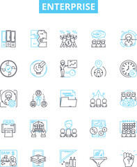 Enterprise vector line icons set. Corporation, Business, Industry, Work, Entity, Management, Commercial illustration outline concept symbols and signs