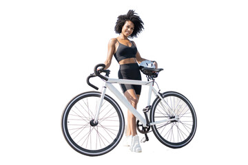Female bicycle person fitness workout, transparent background, png, isolated.