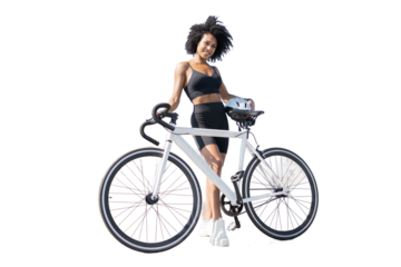 Female bicycle person fitness workout, transparent background, png, isolated.