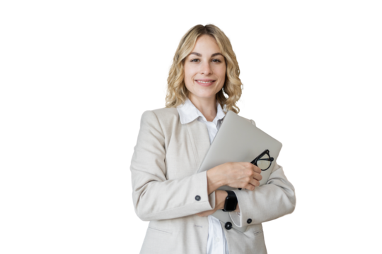 Manager business woman formal wear using tablet computer, transparent background, png, isolated. - Powered by Adobe