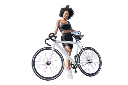 Female bicycle person fitness workout, transparent background, png, isolated.