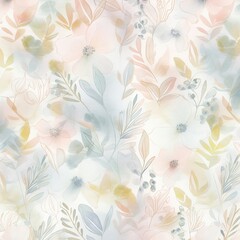 A soft, pastel-colored watercolor pattern with delicate floral motifs and subtle texture AI Generative