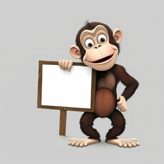 Chimpanzee with blank sign. Generative AI