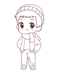 chibi boy wearing winter clothes coloring