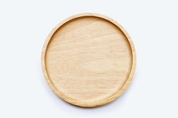 Wooden plate on white background.
