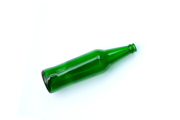 Green bottle on white background.