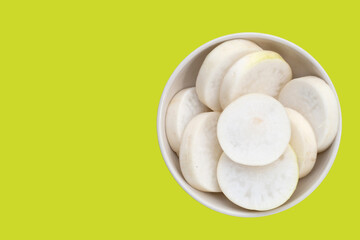 Sliced Japanese daikon. Fresh vegetables