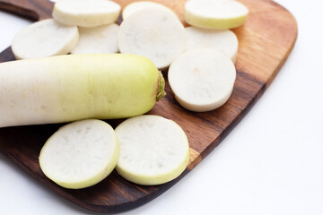 Sliced Japanese daikon. Fresh vegetables