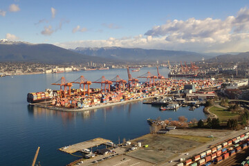 Cityscape and Port of Vancouver, Canadian Pacific Railway, British Columbia, Canada
