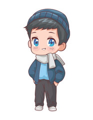 anime chibi boy wearing winter clothes