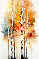 Watercolor birch forest art (AI generative)