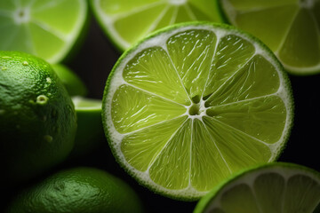 Fototapeta na wymiar Close up Lime full frame, fresh fruit background, Generated AI