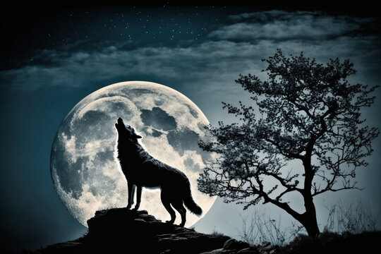 Wolf howling at the moon Generative AI