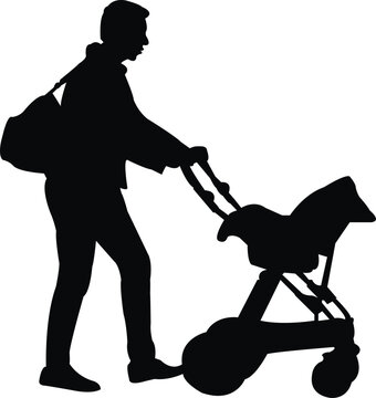 recommend clip art: father and baby in stroller, silhouette vector