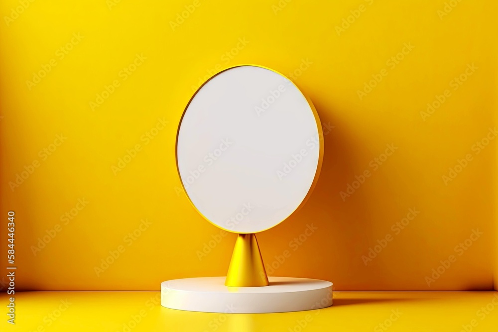 Canvas Prints Bright yellow 3d rendering minimal room with large white circle on pedestal, generative ai, created with generative ai