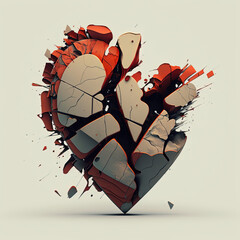 Broken heart smashing into pieces