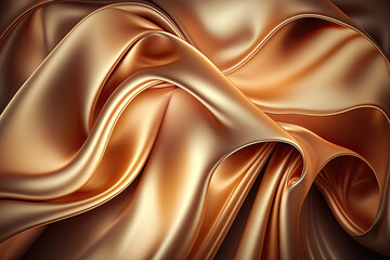 Copper color abstract shiny plastic silk or satin wavy background. Generative AI.