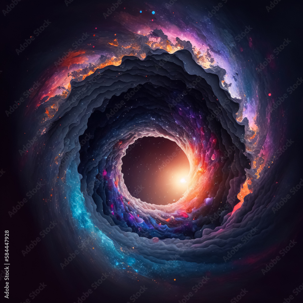 Wall mural abstract starry galaxy spiral wormhole tunnel. concept of time vortex portal in space. generative ai