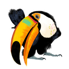 Ave, Tucano, pássaro, tropical, Amazônia, carnaval, colorido, natureza, floresta, Brasil, ilustração, cartaz, etiqueta, estampa, marca, banner, embalagem, bico © Débora Floriano