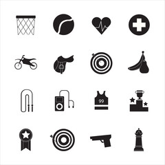 Collection of icons with different sports and healthy eating in simple design