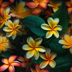 Seamless Abstract Background Tile With A Travel Theme of Plumeria Flowers - Generative AI.